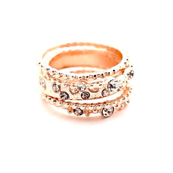 18k Gold Rose Dipped White Topaz Stack Rings - Picture 6 of 9